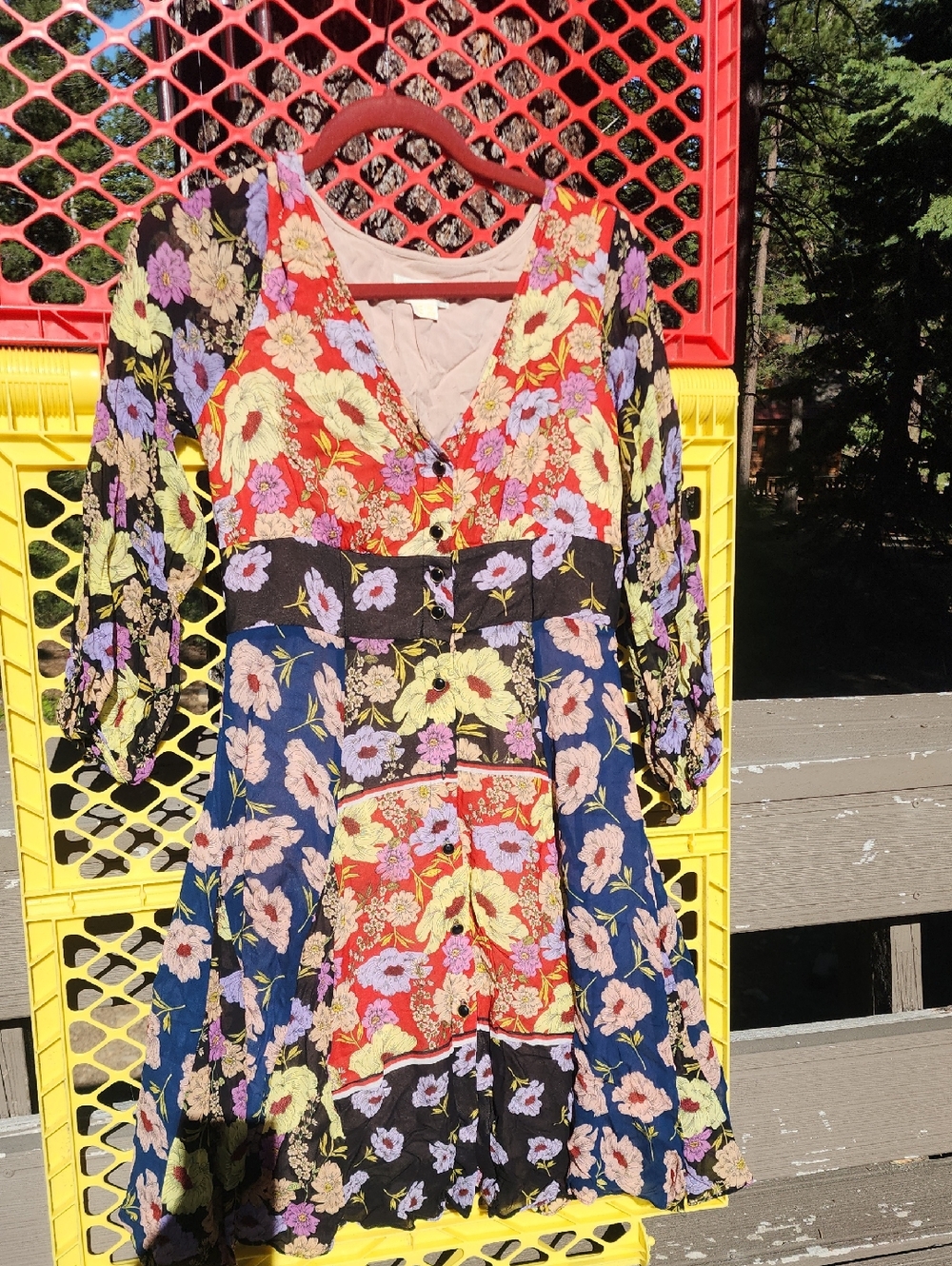 Anthropologie Multicolor Floral Patchwork Midi Dress